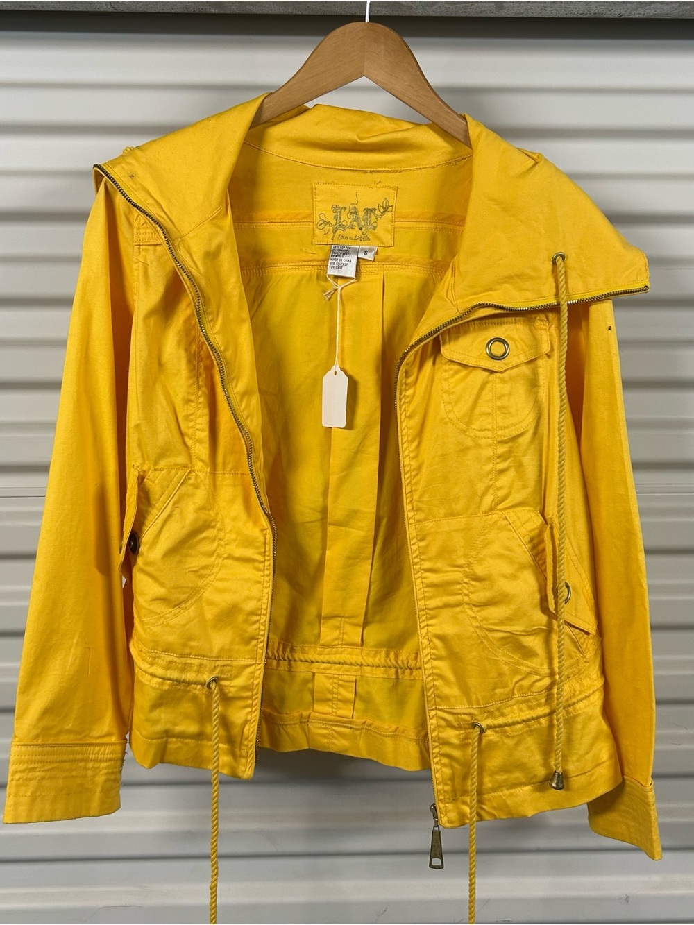 Live a Little Yellow Hooded Utility Jacket with Drawstrings